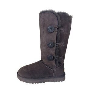 UGG Bailey Button Triplet II Tall Boots Women’s 10 Chocolate Brown Suede Fur